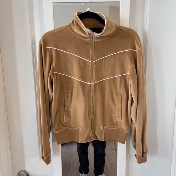Nili Lotan Women's Andreas Velour Track Jacket Size XS Color tan White - Picture 5 of 12